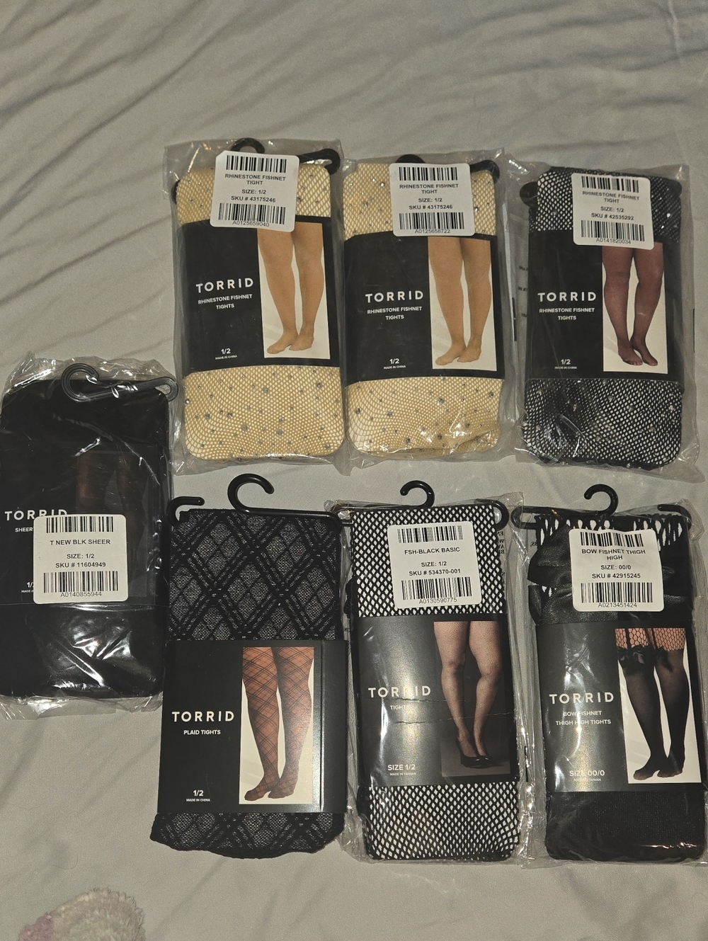 NWT 7 pkgs torrid Black and Beige Asst Sheer, rhinestone Fishnet Tights sz 1/2